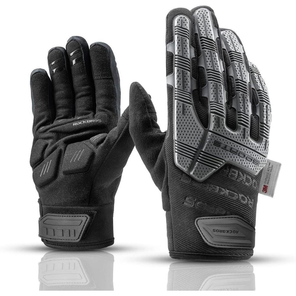 imageROCKBROS Motorcycle Gloves Mountain Bike Gloves Thermal Touchscreen for Men Women Full Finger Windproof with 6MM Gel Pad Palm Padding MTB Gloves for Dirt Bike Climbing RacingSkiingWork