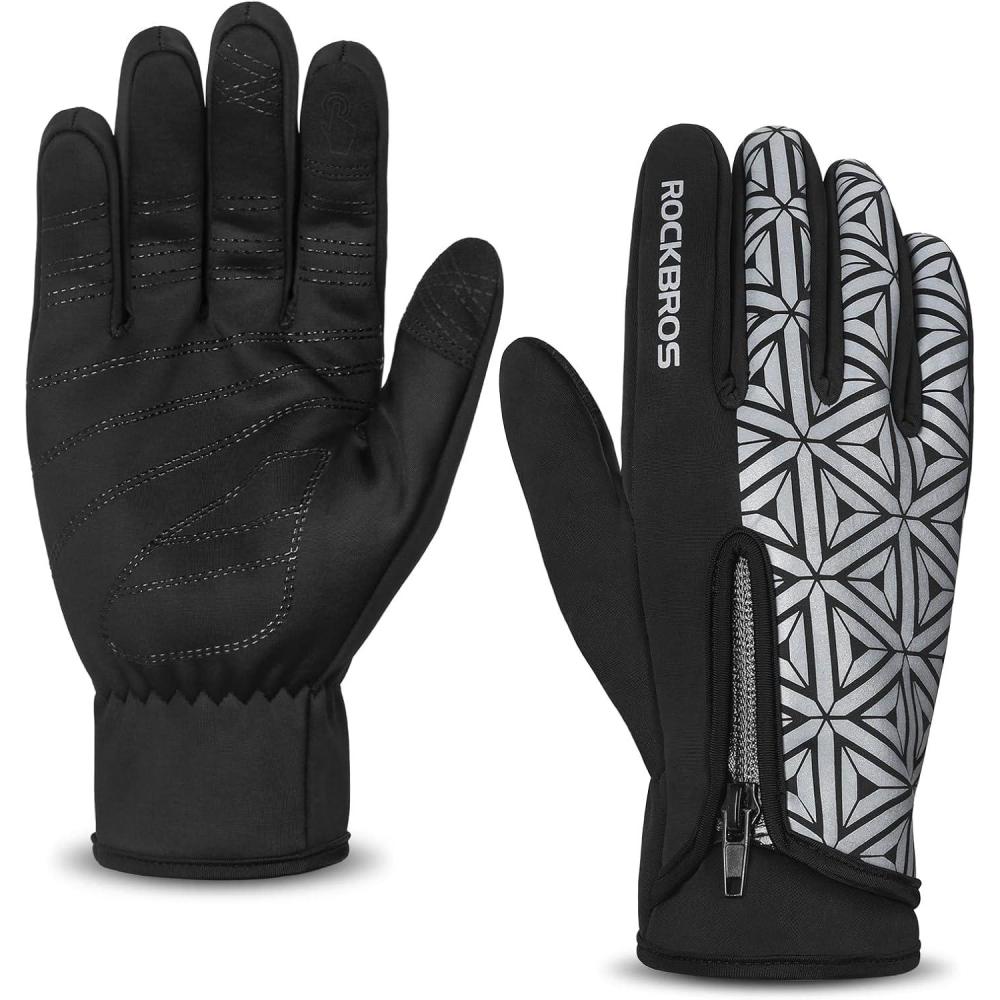 imageROCKBROS Winter Cycling Gloves for Men Women Winter Fleece Full Finger Bike Gloves Touch Screen Road Mountain Bicycle Glovesblack white
