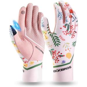 ROCKBROS Cycling Gloves, Bike Gloves Women, Touchscreens Bicycle Gloves for Spring Summer, Anti-Slip Full Finger Cycling Gloves for Running Driving Fishing(Large)
