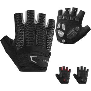 ROCKBROS Cycling Gloves for Men Women with Anti-Slip Shock-Absorbing Pad Fingerless Bike Gloves Light Weight Breathable Biking Gloves(Half Gray)
