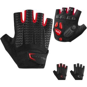 ROCKBROS Cycling Gloves for Men Women with Anti-Slip Shock-Absorbing Pad Fingerless Bike Gloves Light Weight Breathable Biking Gloves(Half Red)