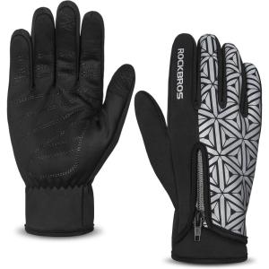 ROCKBROS Winter Cycling Gloves for Men Women Winter Fleece Full Finger Bike Gloves Touch Screen Road Mountain Bicycle Gloves(black white)
