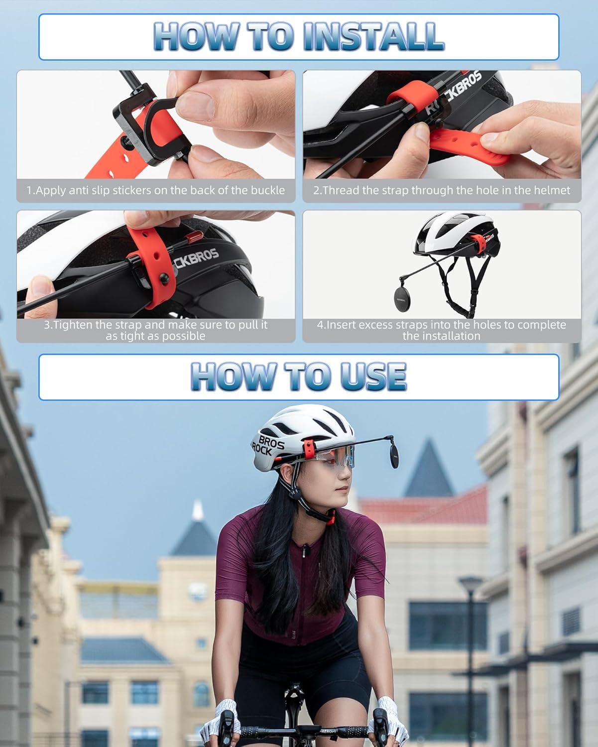 imageROCKBROS Bike Helmet Mirror 55cm HD Mirror Flexible Frame Detachable Design MTB Helmet Mirror for Bicycle Cycling Helmet Bike AccessoiresBlack55cm
