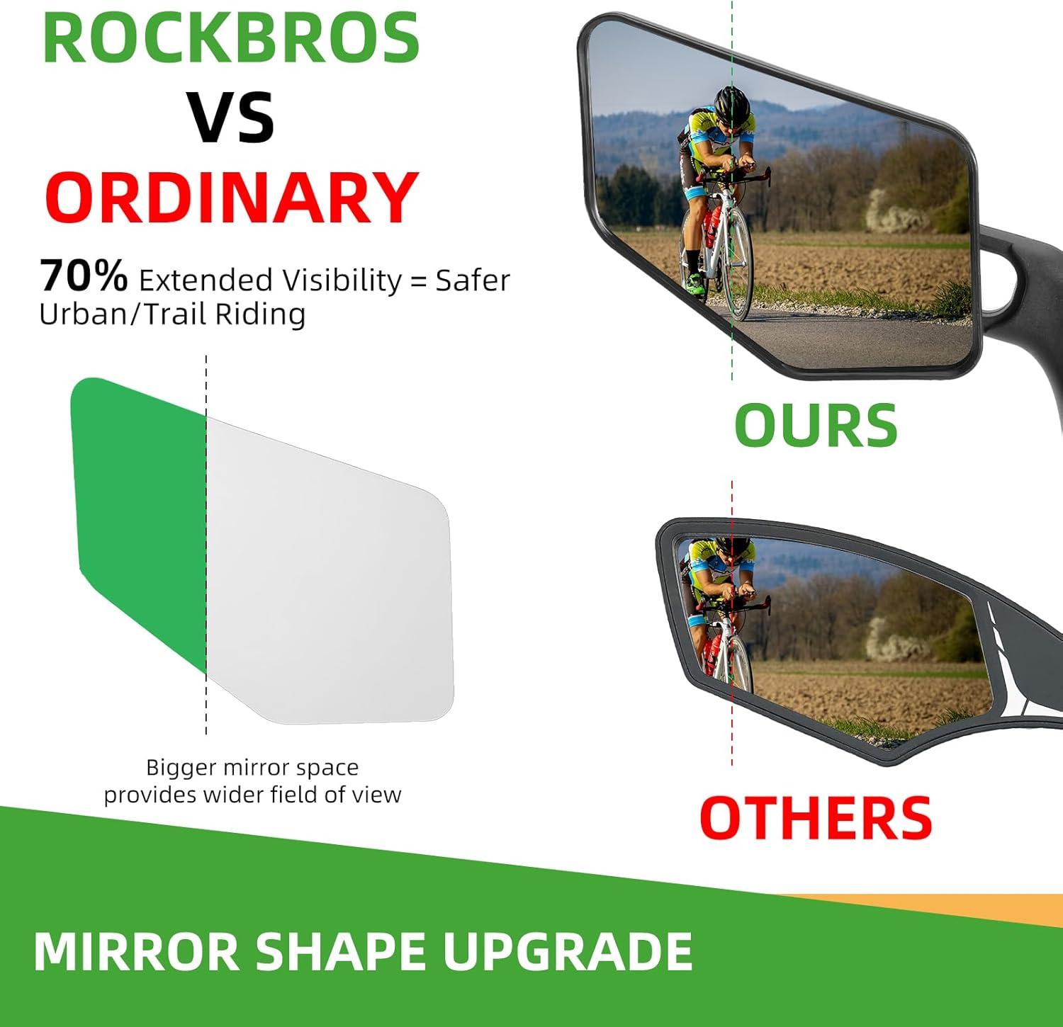 imageROCKBROS Bike Mirror Handlebar Mount Bar End Mirror 360 Adjustable Bicycle Mirrors for Handlebars HD Automotive Grade Glass ScratchResistant for EBike MTB and Electric Bicycles LeftLeft