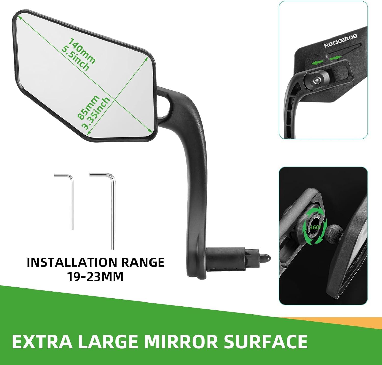 imageROCKBROS Bike Mirror Handlebar Mount Bar End Mirror 360 Adjustable Bicycle Mirrors for Handlebars HD Automotive Grade Glass ScratchResistant for EBike MTB and Electric Bicycles LeftRight