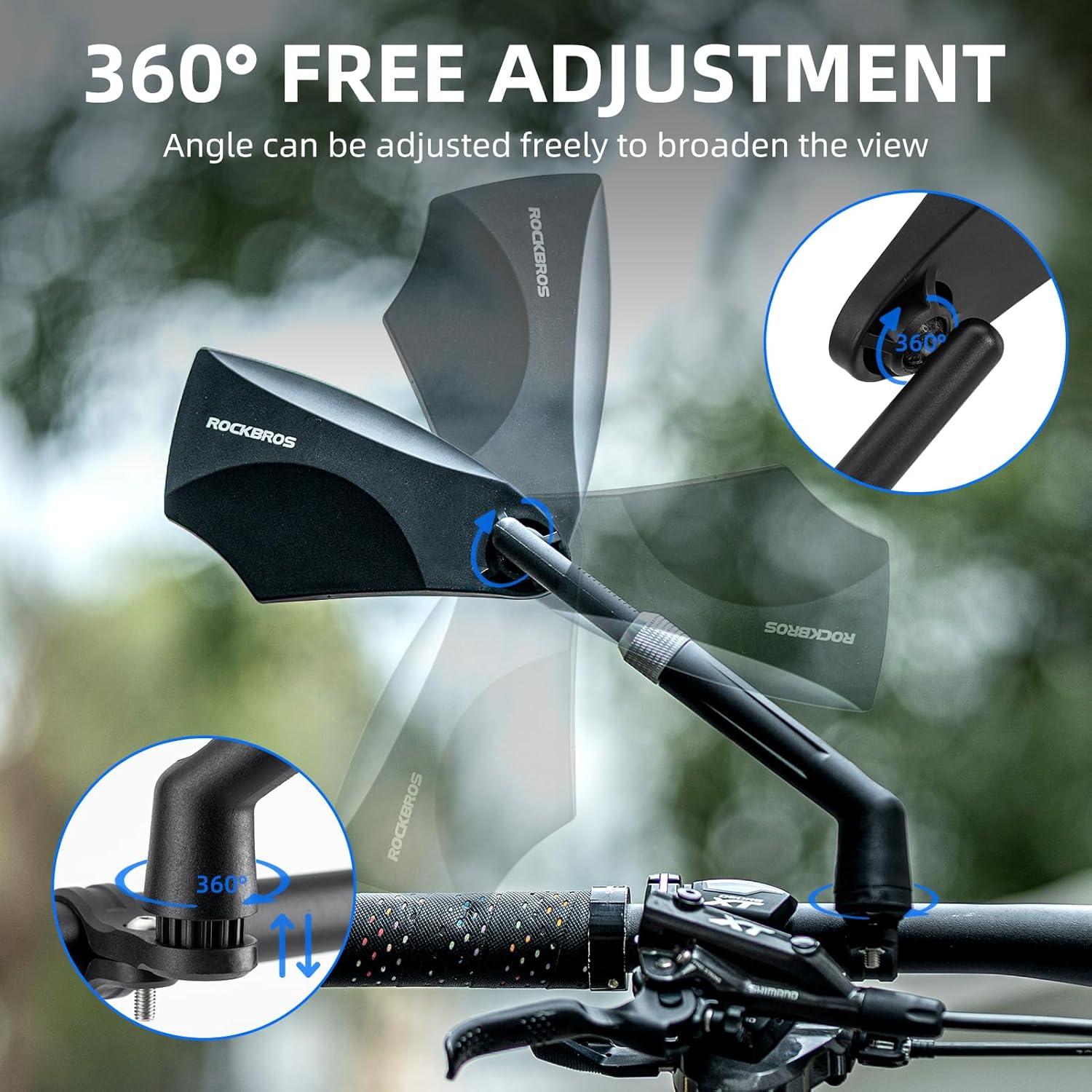 imageROCKBROS Bike Mirrors for Handlebars HD Antiglare amp Scratch Resistant Rear View Bicycle Mirrors Foldable Retractable amp Adjustable Mount for 2124cm Handlebar Ebike Escooter Accessories LeftLeft Side