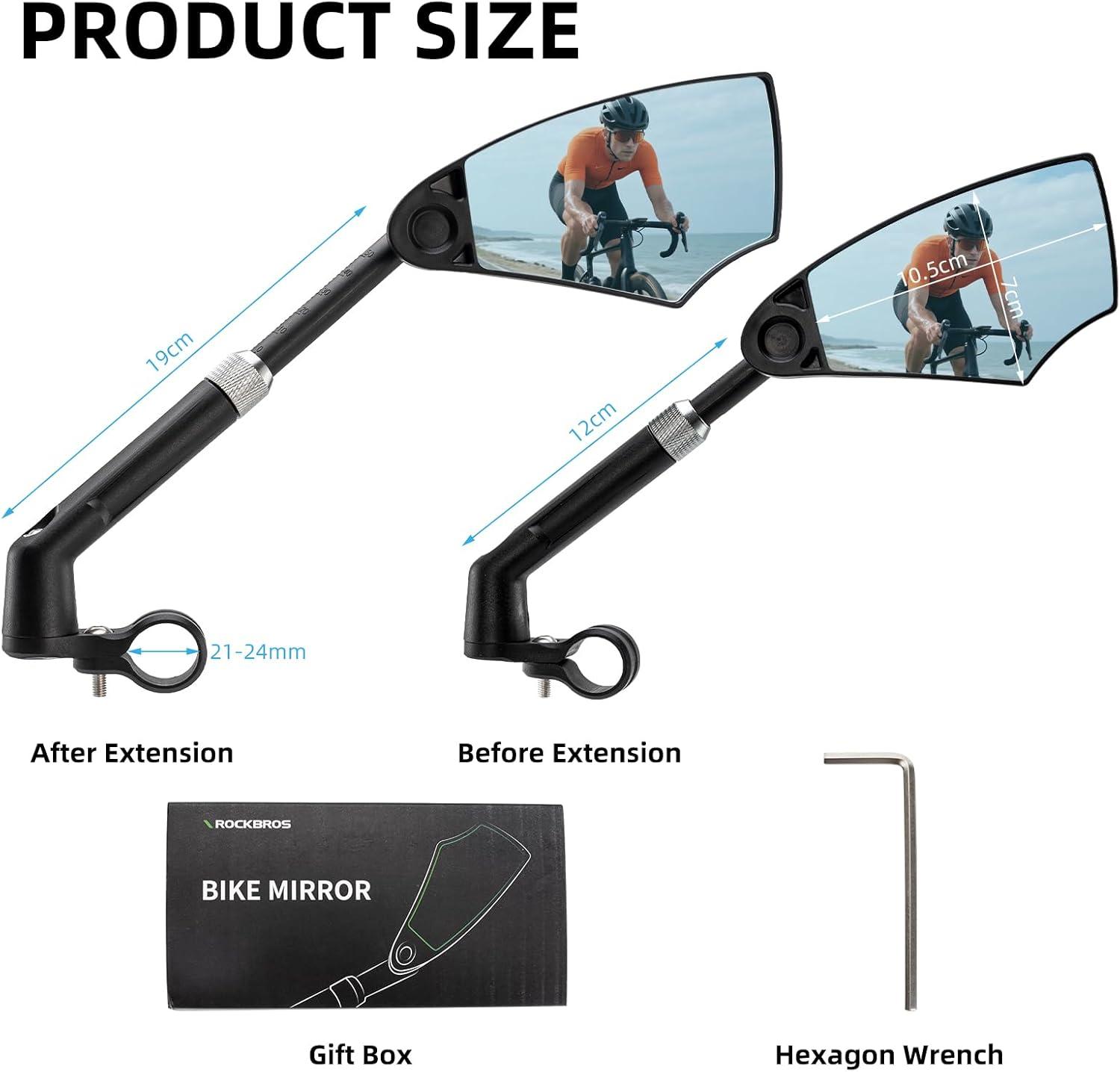 imageROCKBROS Bike Mirrors for Handlebars HD Antiglare amp Scratch Resistant Rear View Bicycle Mirrors Foldable Retractable amp Adjustable Mount for 2124cm Handlebar Ebike Escooter Accessories LeftRight Side