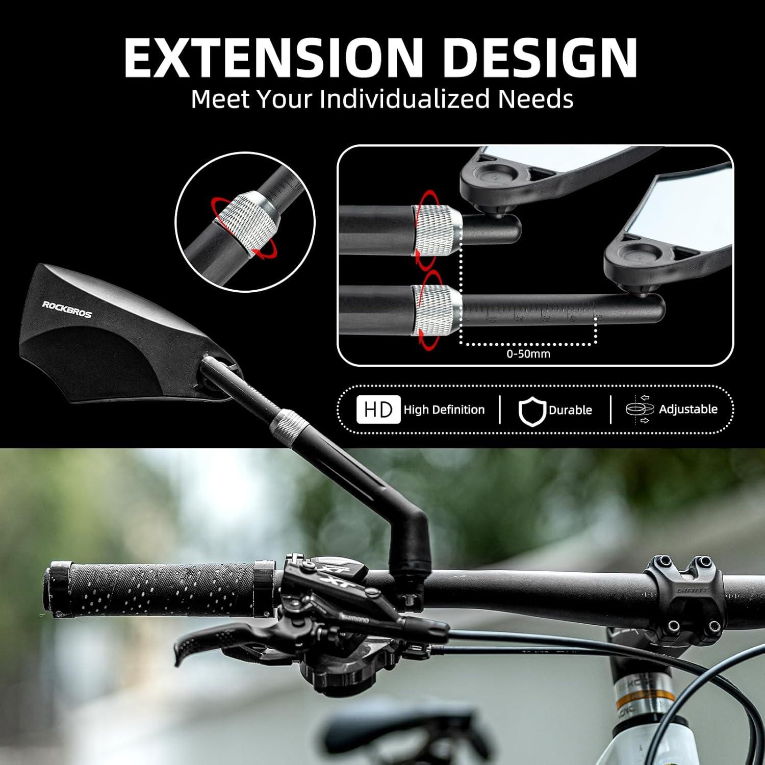 imageROCKBROS Bike Mirrors for Handlebars HD Antiglare amp Scratch Resistant Rear View Bicycle Mirrors Foldable Retractable amp Adjustable Mount for 2124cm Handlebar Ebike Escooter Accessories LeftRight Side