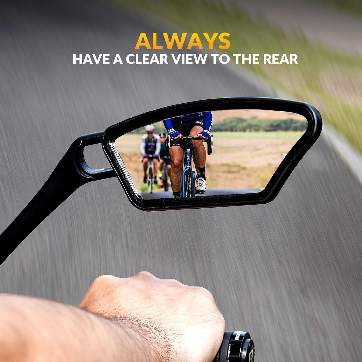 imageROCKBROS Bike Mirrors for Handlebars HD BlastResistant Bicycle Mirror for Ebike 360 Degree Adjustable Bike Rear View Mirror Easy to Install Left and Rightblackleft