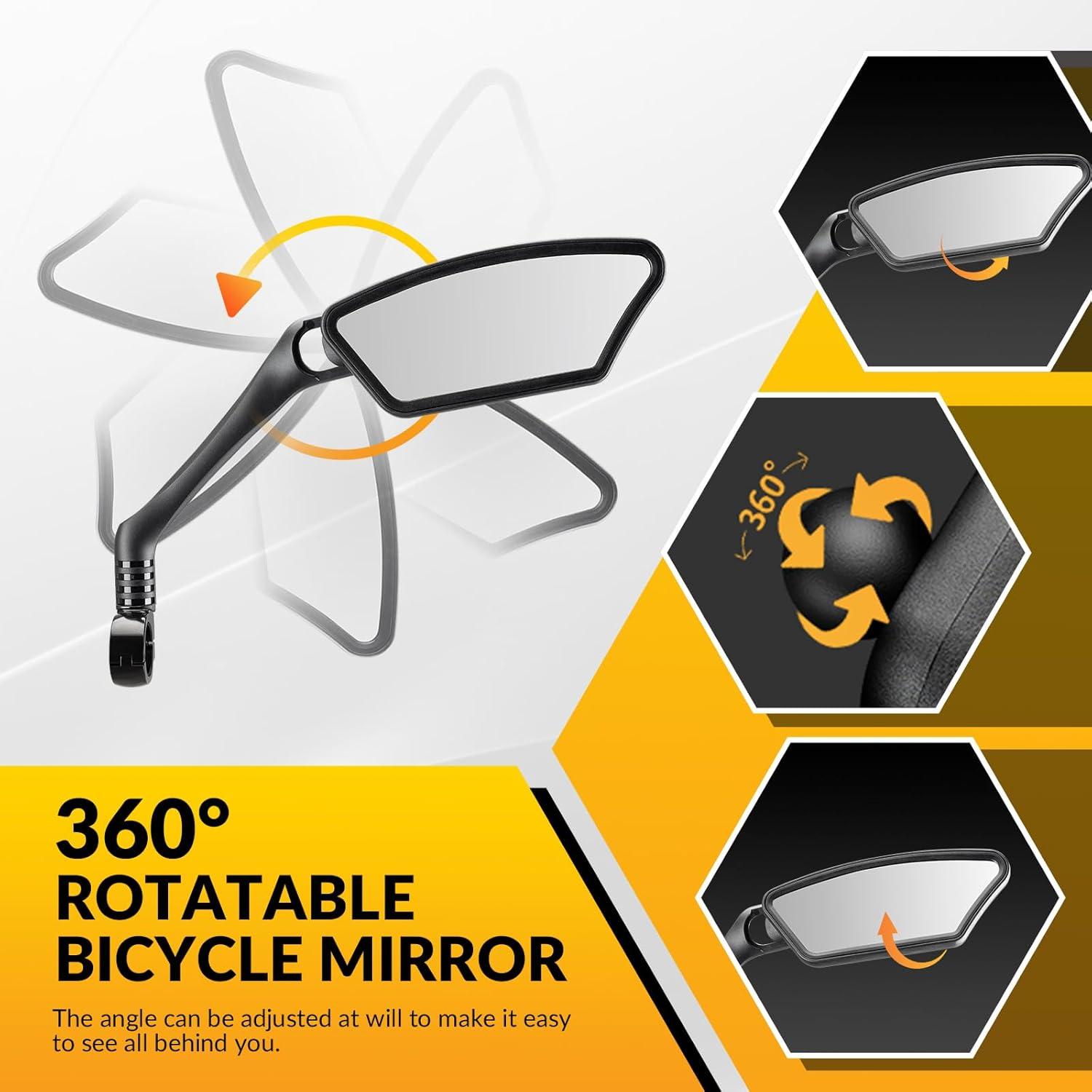 imageROCKBROS Bike Mirrors for Handlebars HD BlastResistant Bicycle Mirror for Ebike 360 Degree Adjustable Bike Rear View Mirror Easy to Install Left and Rightblackleft