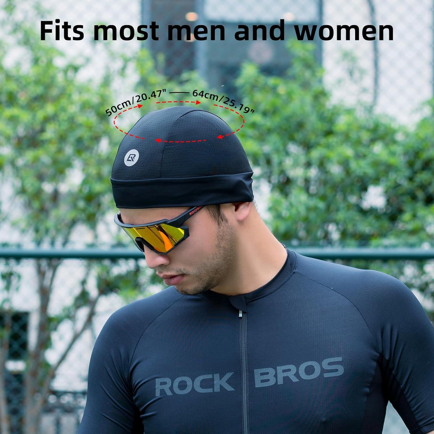 imageROCKBROS Skull Cap Cooling Helmet Liner Beanie Mesh Cycling Running Hat for Men Women Fits Under Helmets Black