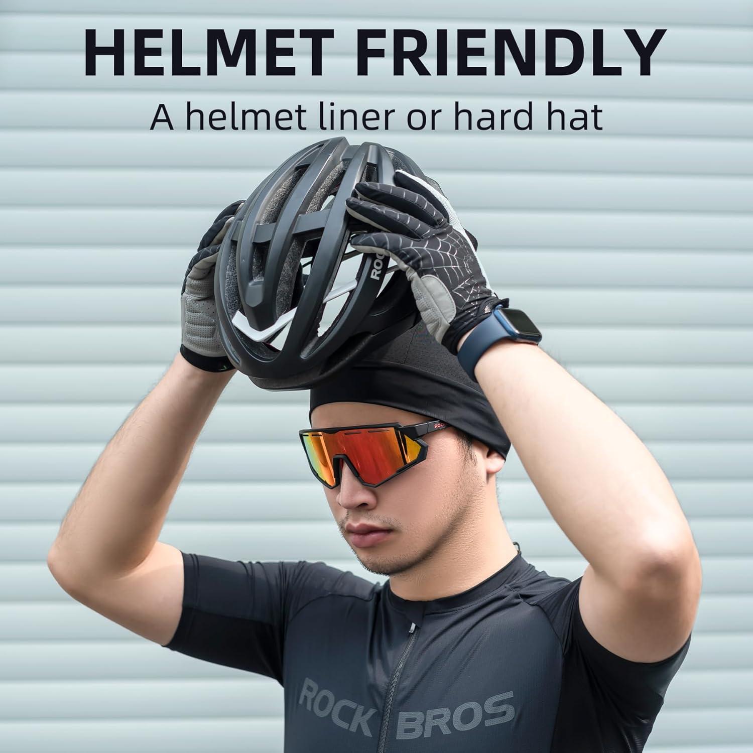imageROCKBROS Skull Cap Cooling Helmet Liner Beanie Mesh Cycling Running Hat for Men Women Fits Under Helmets Black