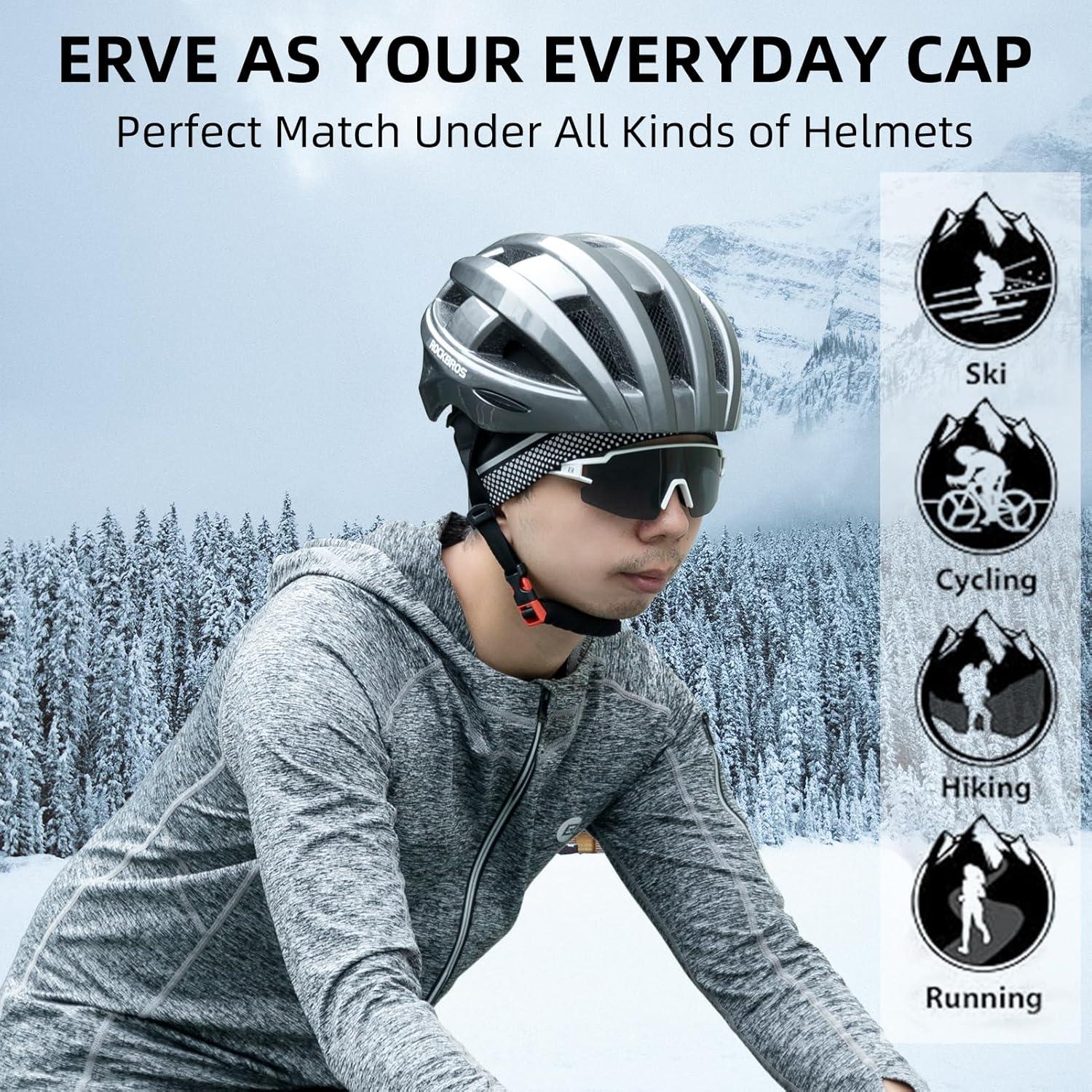 imageROCKBROS Thermal Skull Cap Winter Hats for Men Women Ear Warmers Cold Weather Gear Helmet Liner for Cycling Running SkiBlack