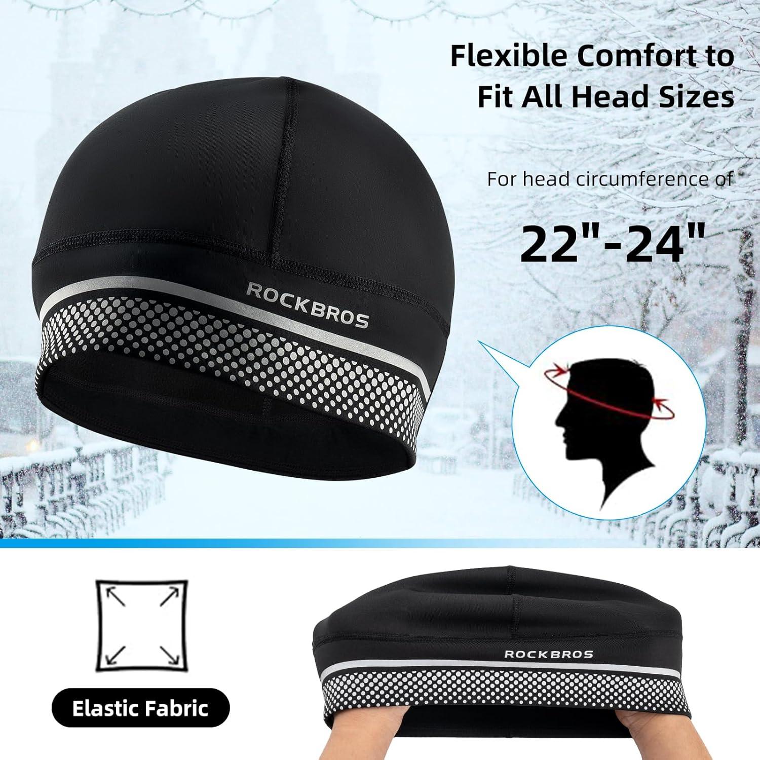 imageROCKBROS Thermal Skull Cap Winter Hats for Men Women Ear Warmers Cold Weather Gear Helmet Liner for Cycling Running SkiBlack