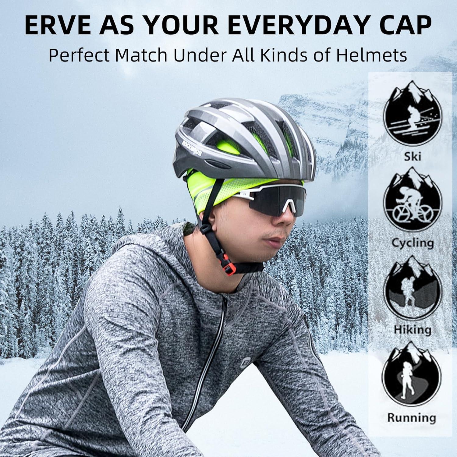 imageROCKBROS Thermal Skull Cap Winter Hats for Men Women Ear Warmers Cold Weather Gear Helmet Liner for Cycling Running SkiYellow