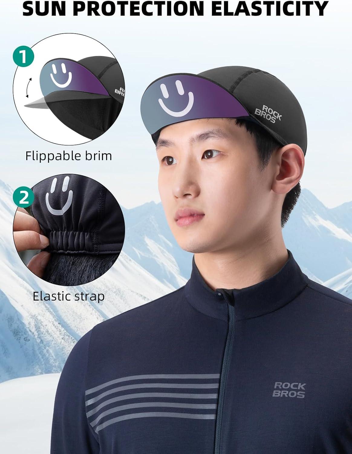 imageROCKBROS Winter Cycling Caps for Men and Women Windproof Cycling Hat Under Helmet Liner Breathable Sweat Absorbent with Sun Visor Black