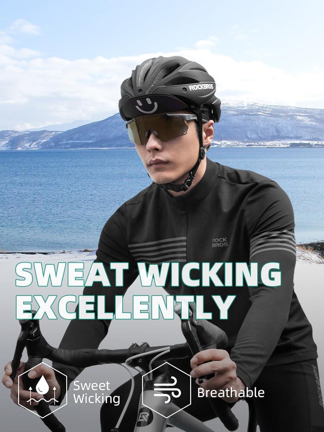 imageROCKBROS Winter Cycling Caps for Men and Women Windproof Cycling Hat Under Helmet Liner Breathable Sweat Absorbent with Sun Visor Black