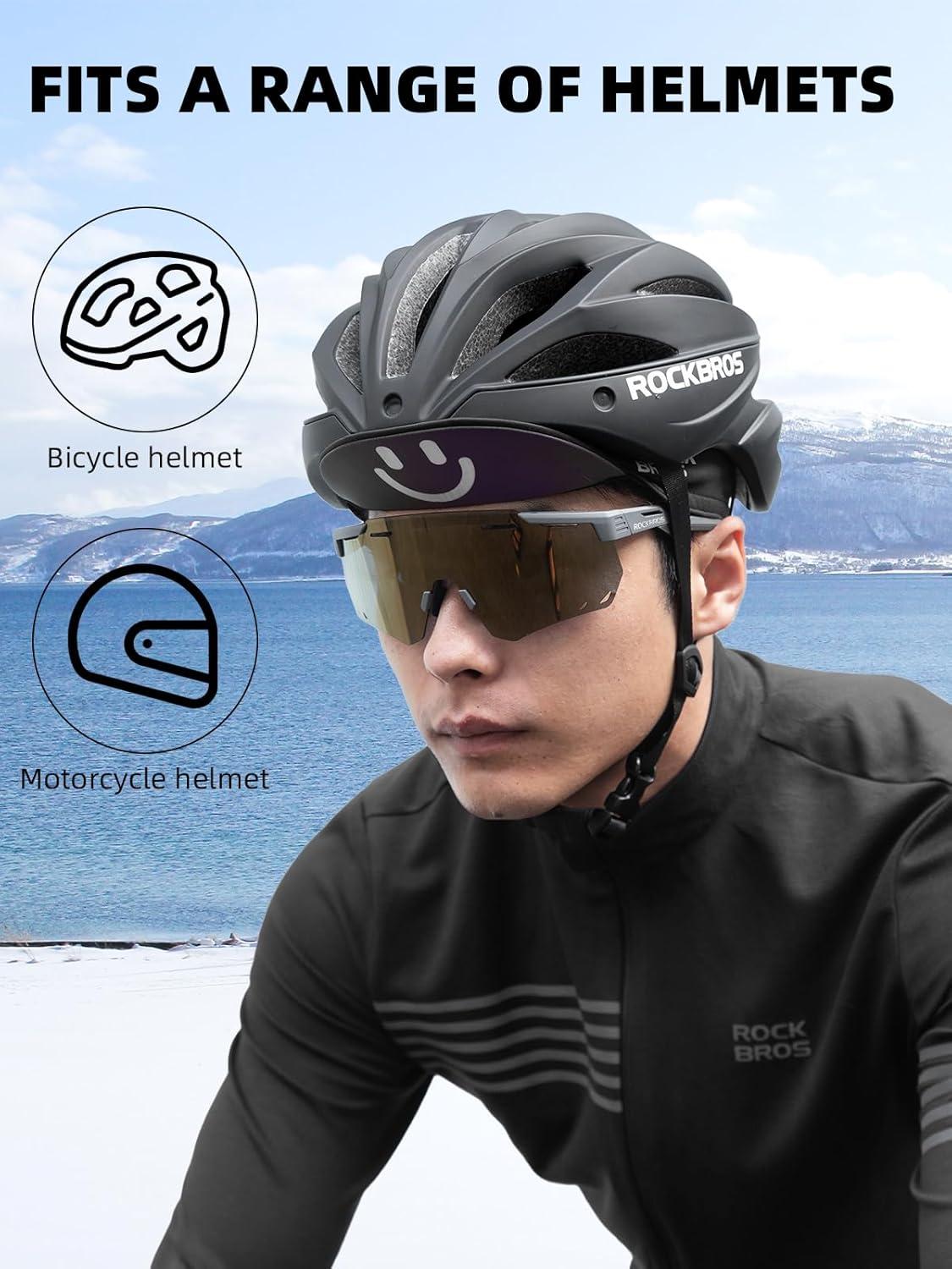imageROCKBROS Winter Cycling Caps for Men and Women Windproof Cycling Hat Under Helmet Liner Breathable Sweat Absorbent with Sun Visor Black