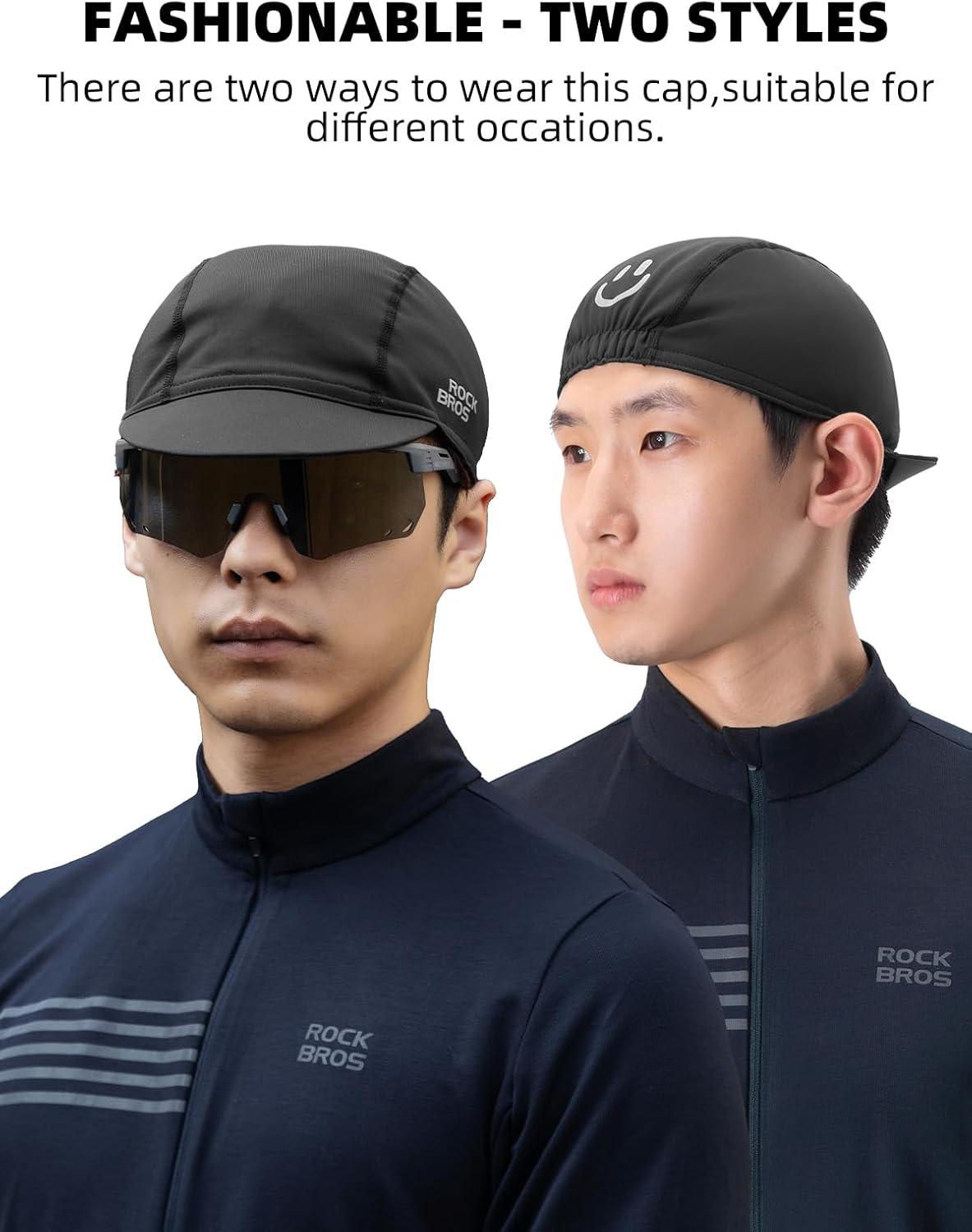 imageROCKBROS Winter Cycling Caps for Men and Women Windproof Cycling Hat Under Helmet Liner Breathable Sweat Absorbent with Sun Visor Black