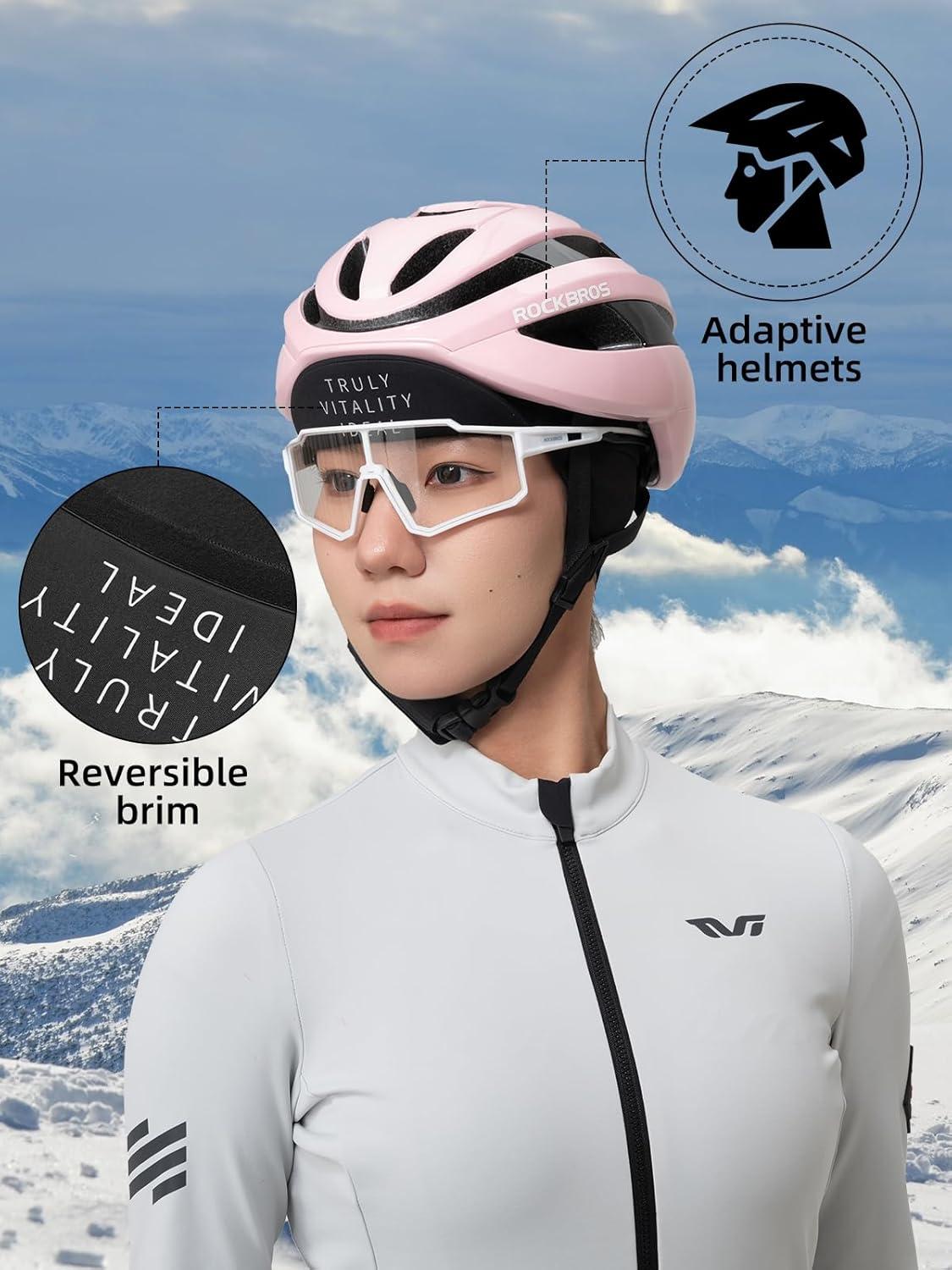 imageROCKBROS Winter Cycling Caps for Women Windproof Cycling Hat Running Hat with Sun Visor Under Helmet Liner Black