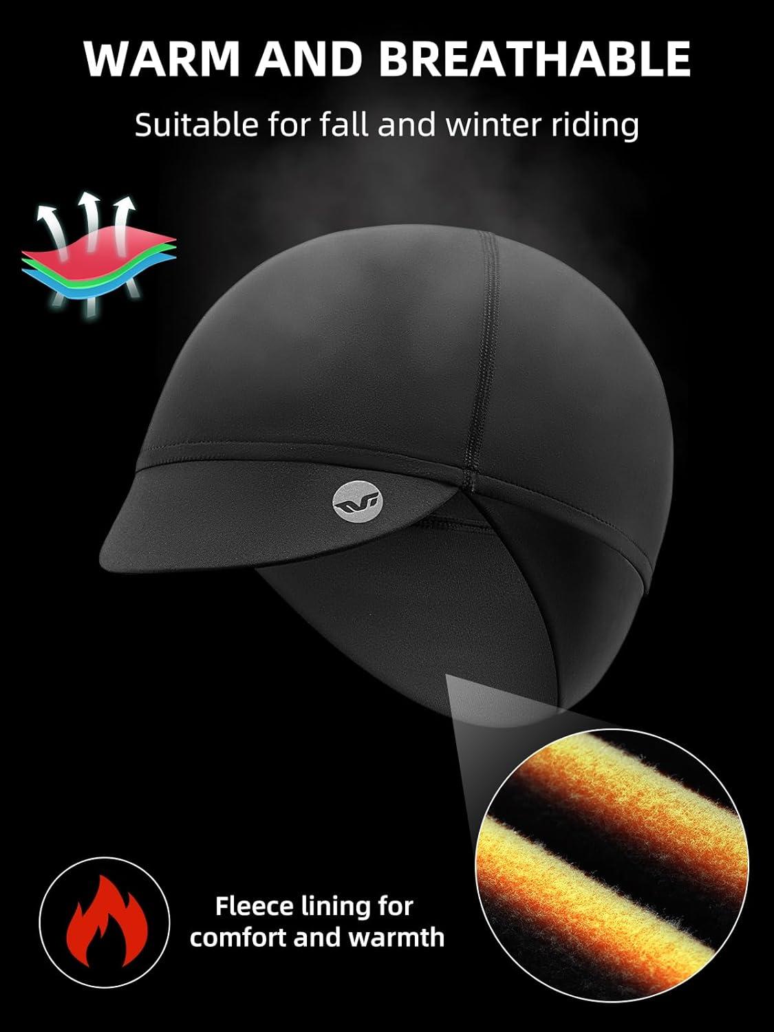 imageROCKBROS Winter Cycling Caps for Women Windproof Cycling Hat Running Hat with Sun Visor Under Helmet Liner Black