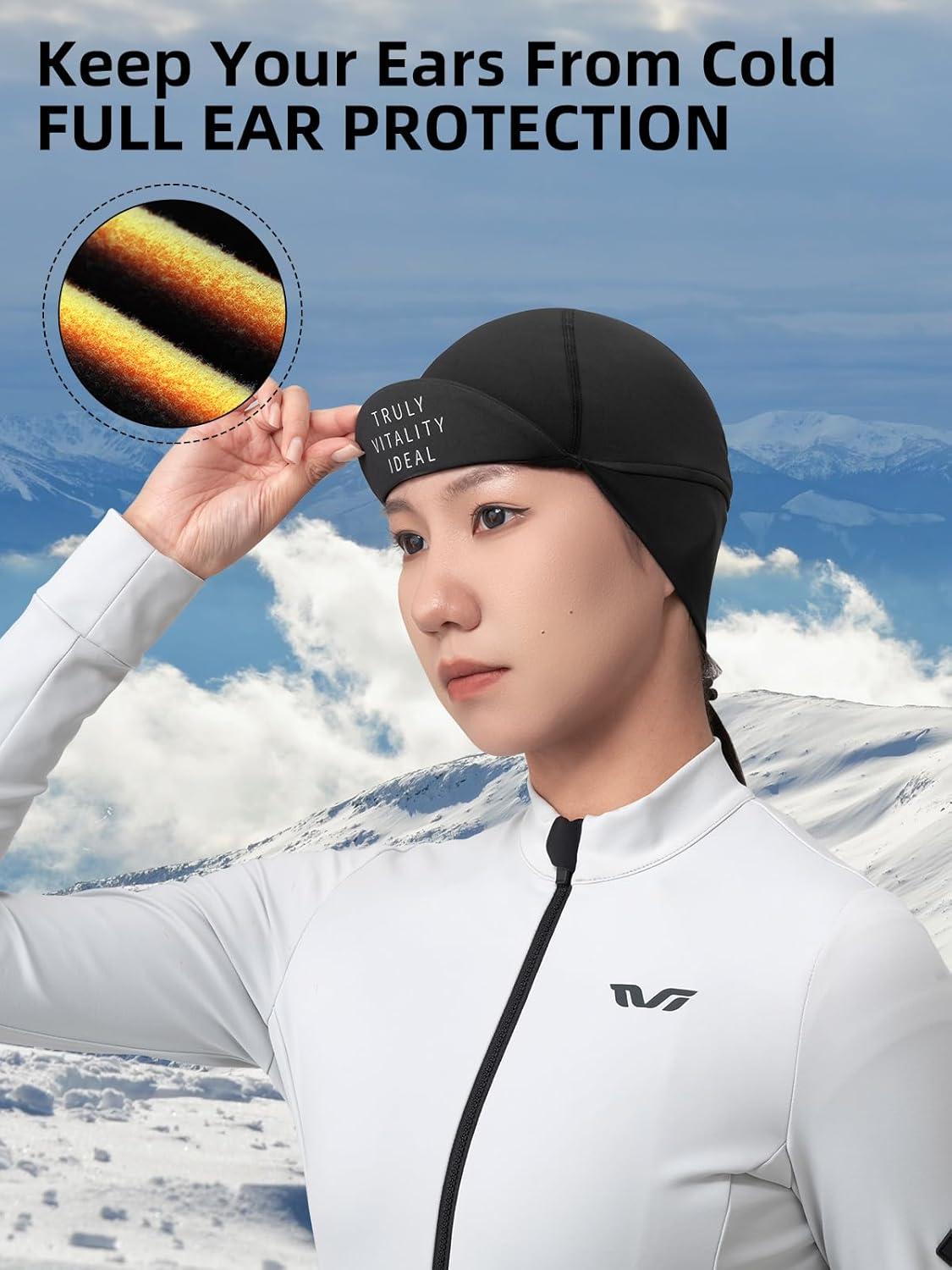 imageROCKBROS Winter Cycling Caps for Women Windproof Cycling Hat Running Hat with Sun Visor Under Helmet Liner Black