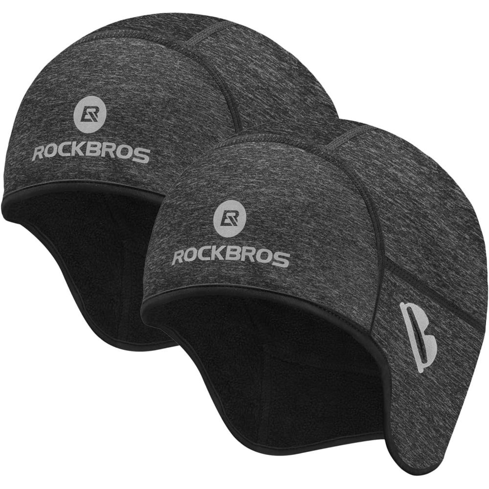 imageROCKBROS Skull Cap Helmet Liner Winter Thermal Cycling Caps for Men Women Running Beanies Hat with Glasses HolesGrey2 Hats