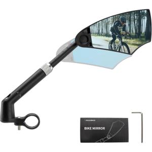 ROCKBROS Bike Mirrors for Handlebars, HD Anti-glare & Scratch Resistant Rear View Bicycle Mirrors, Foldable, Retractable & Adjustable Mount for 21-24cm Handlebar, Ebike, Escooter Accessories (Left)(Right Side)