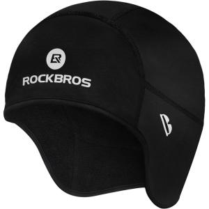 ROCKBROS Skull Cap Helmet Liner Winter Thermal Cycling Caps for Men Women Running Beanies Hat with Glasses Holes(Black)