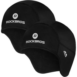 ROCKBROS Skull Cap Helmet Liner Winter Thermal Cycling Caps for Men Women Running Beanies Hat with Glasses Holes(Black（2 Hats）)