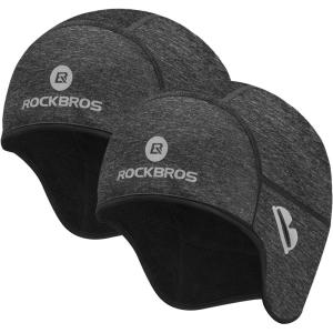 ROCKBROS Skull Cap Helmet Liner Winter Thermal Cycling Caps for Men Women Running Beanies Hat with Glasses Holes(Grey（2 Hats）)