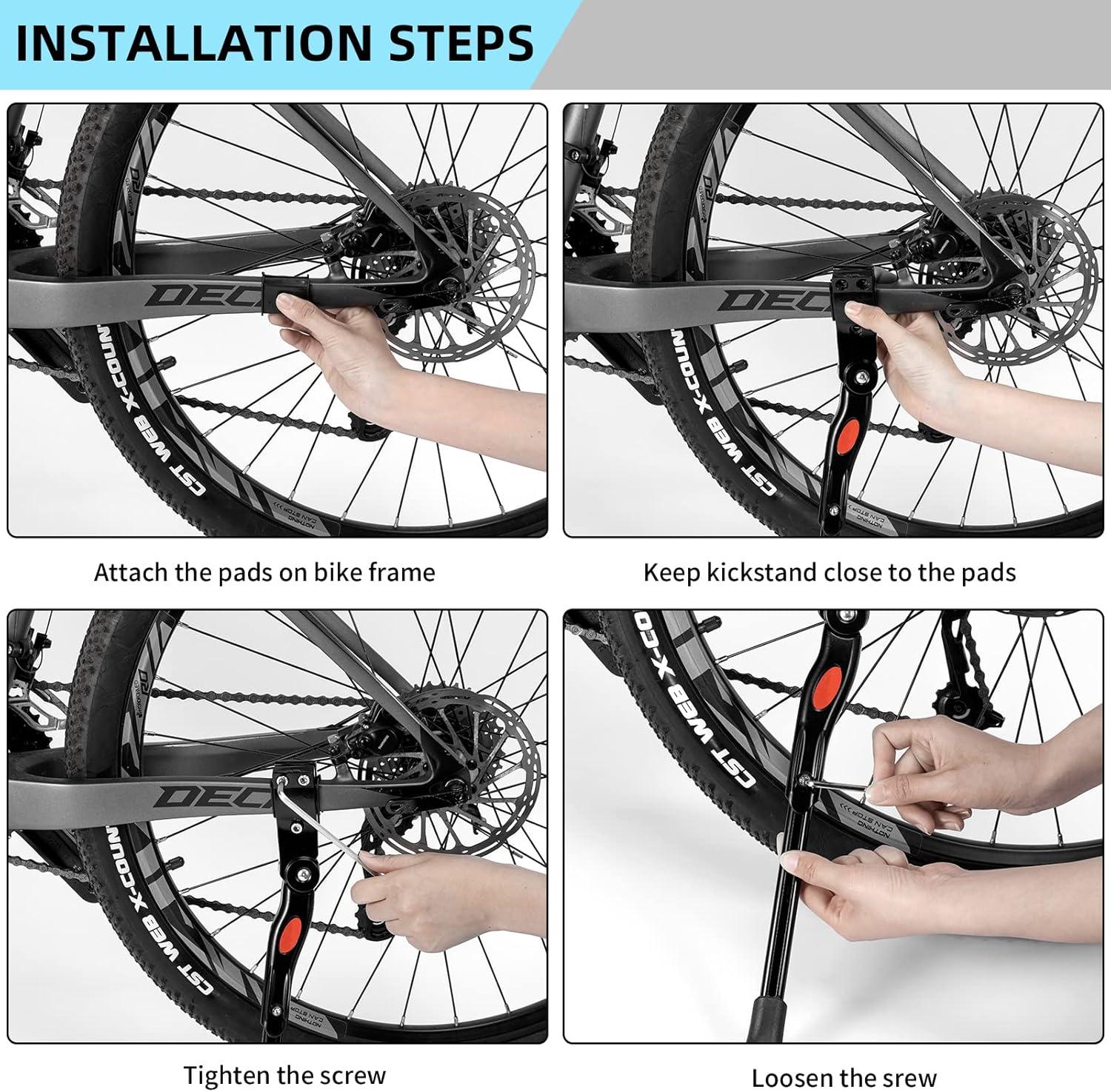 imageROCKBROS Bike Kickstand Adjustable Bike Rear Mount Kickstand Bike Side Aluminium Alloy Adults Kick Stand for 2228 Inch Mountain Road Bikes