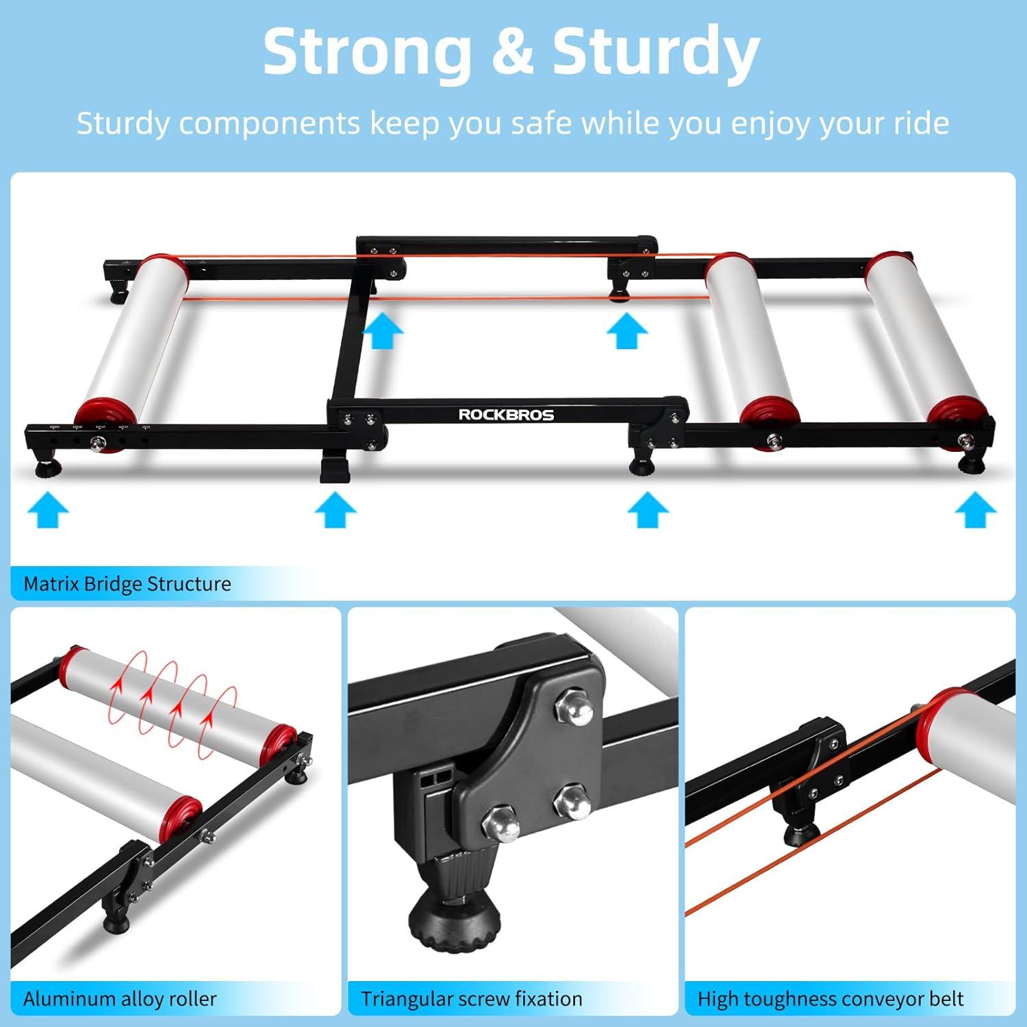 imageROCKBROS Bike Rollers Adjustable Bike Trainer Stand Foldable Indoor Cycling Bicycle Roller with Resistance for MTB Road Bike ExerciseWhite