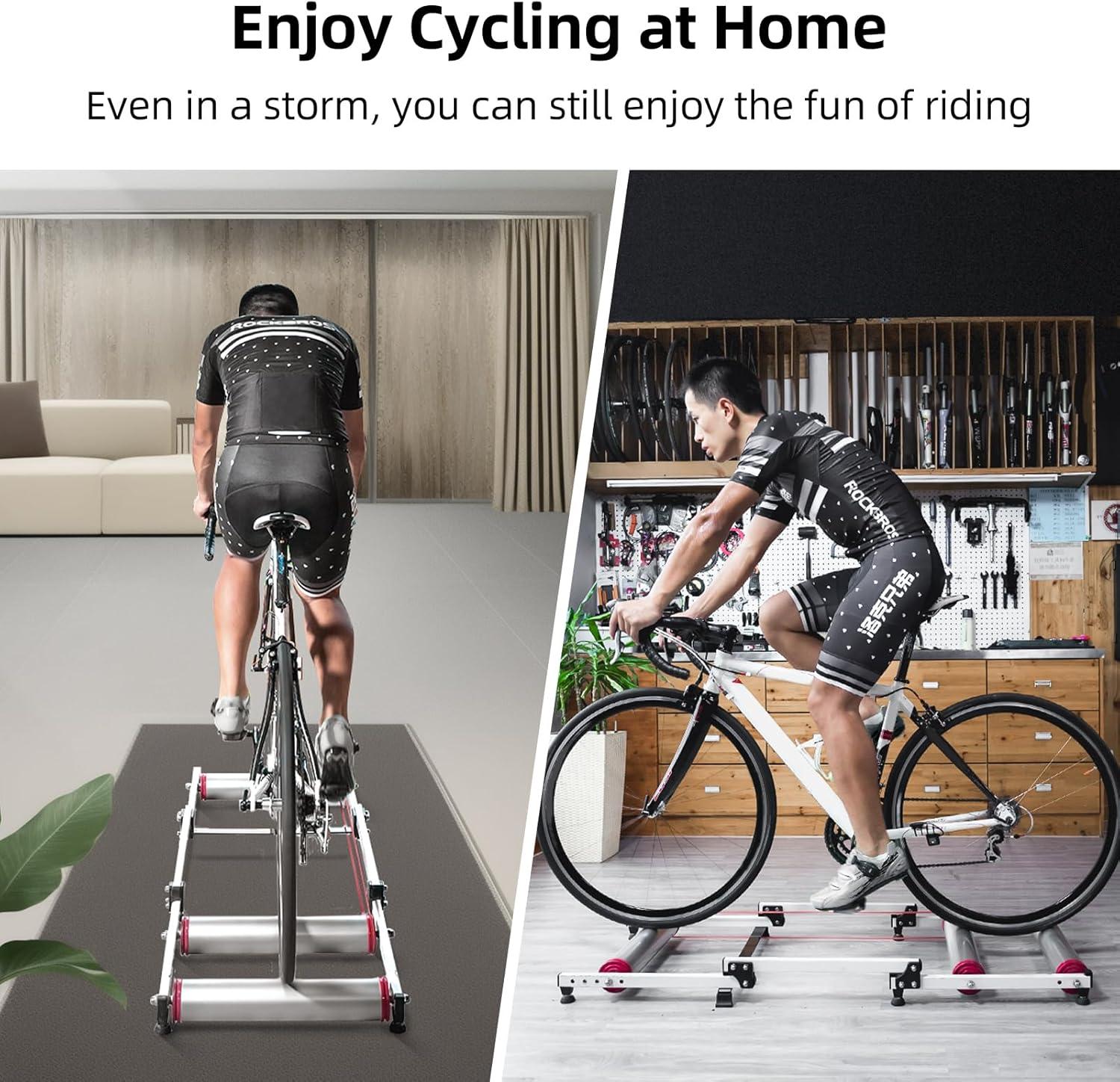 imageROCKBROS Bike Rollers Adjustable Bike Trainer Stand Foldable Indoor Cycling Bicycle Roller with Resistance for MTB Road Bike ExerciseWhite