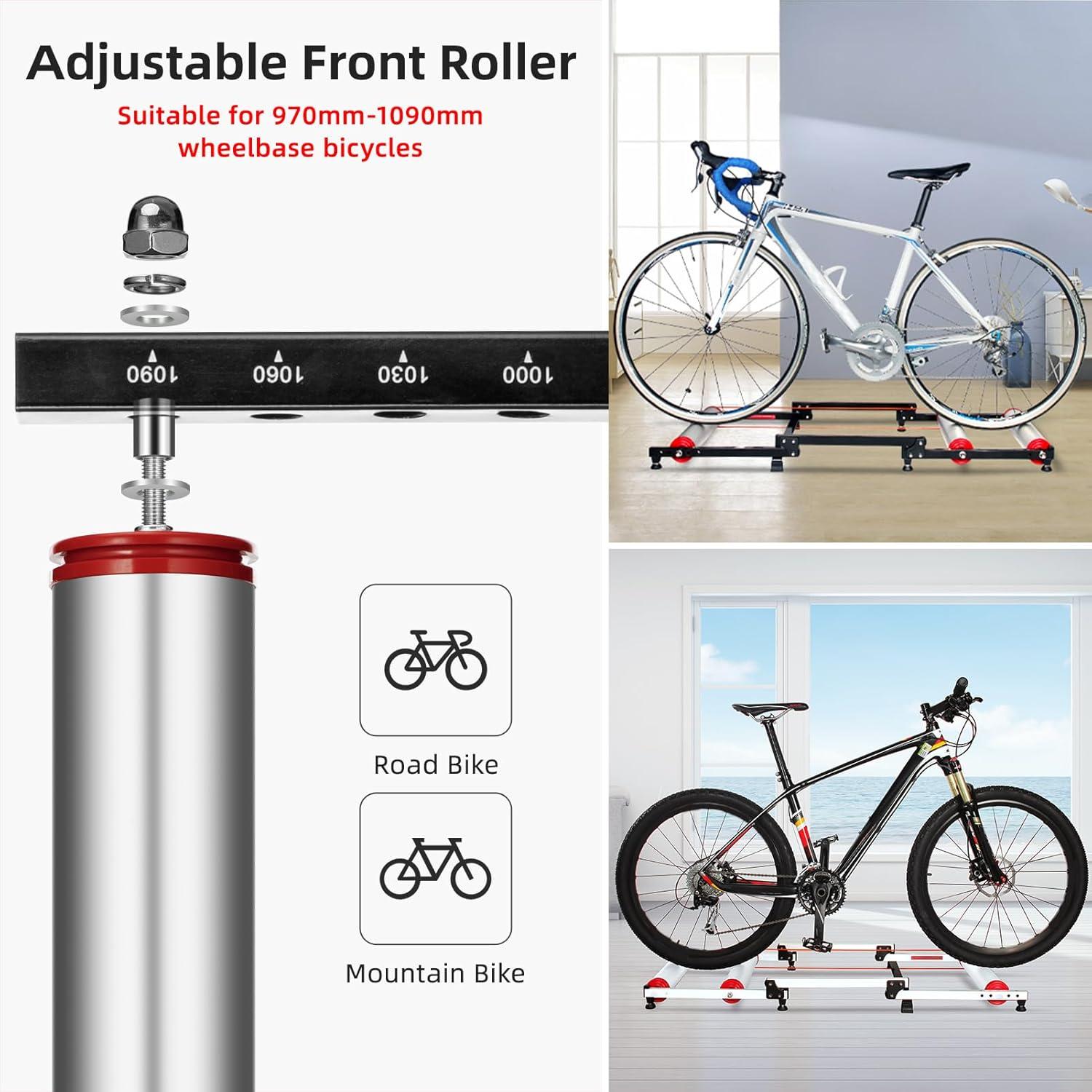 imageROCKBROS Bike Rollers Adjustable Bike Trainer Stand Foldable Indoor Cycling Bicycle Roller with Resistance for MTB Road Bike ExerciseWhite