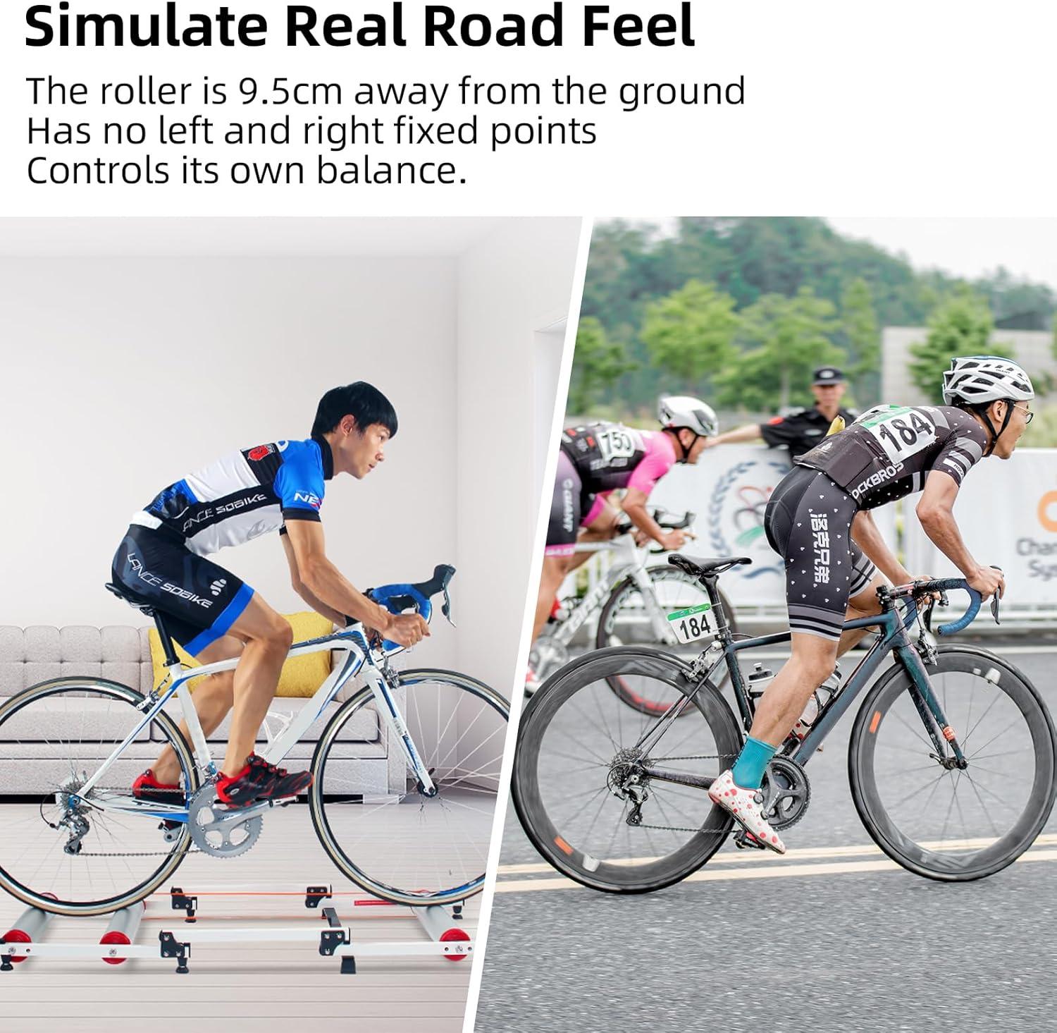 imageROCKBROS Bike Rollers Adjustable Bike Trainer Stand Foldable Indoor Cycling Bicycle Roller with Resistance for MTB Road Bike ExerciseWhite