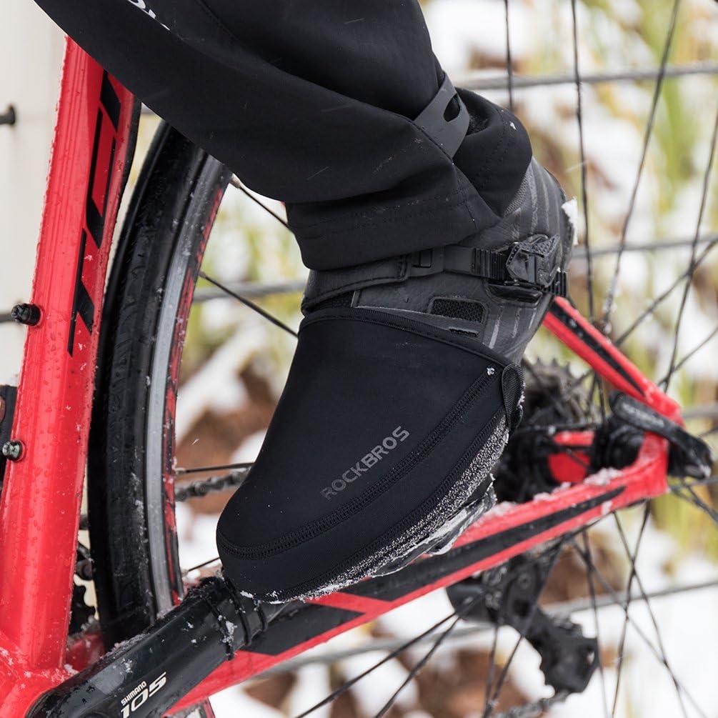 imageROCKBROS Cycling Shoe Covers Bike Toe Covers Winter Toe Warmers Cycling Overshoes Protectors Kevlar Black 1 PairLarge Wide