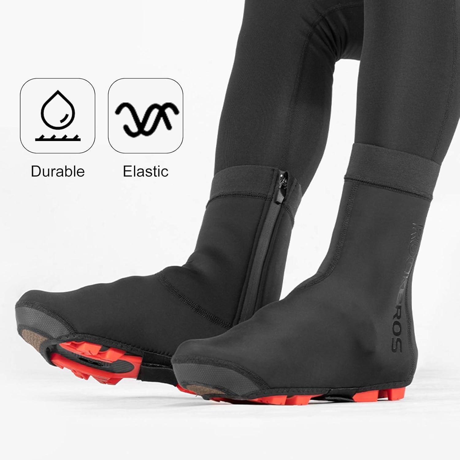 imageROCKBROS Cycling Shoe Covers Warm Bike Shoe Cover Warmer Water Resistant Windproof Bicycle Overshoes for Mountain Road Bike ShoesBlack