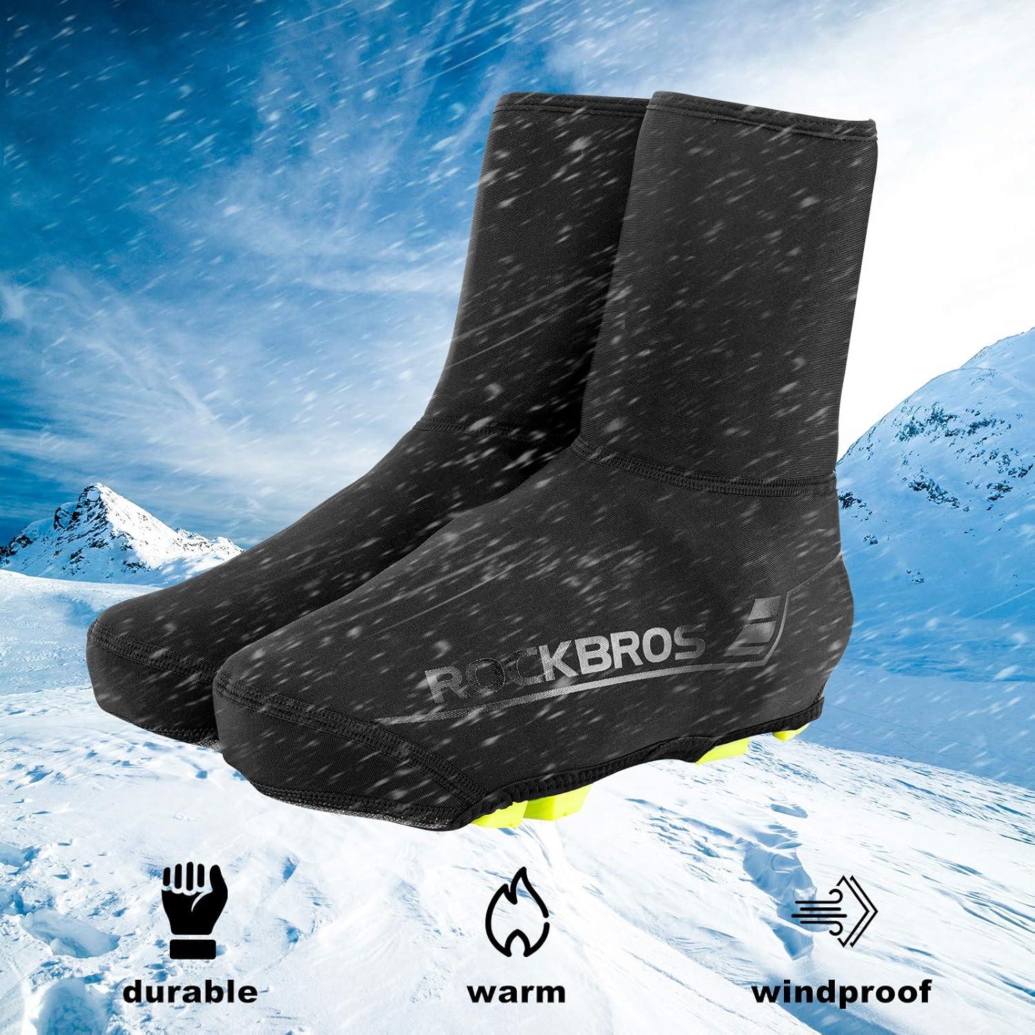 imageROCKBROS Cycling Shoe Covers Winter Shoes Cover Warmer Water Resistant Thermal Bike Shoes Cover Windproof Bicycle Overshoes Shoescover for Men WomenBlack