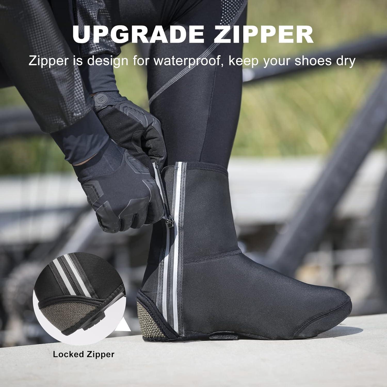 imageROCKBROS Cycling Shoe Covers Winter Shoes Cover Warmer Water Resistant Thermal Bike Shoes Cover Windproof Bicycle Overshoes Shoescover for Men WomenBlack
