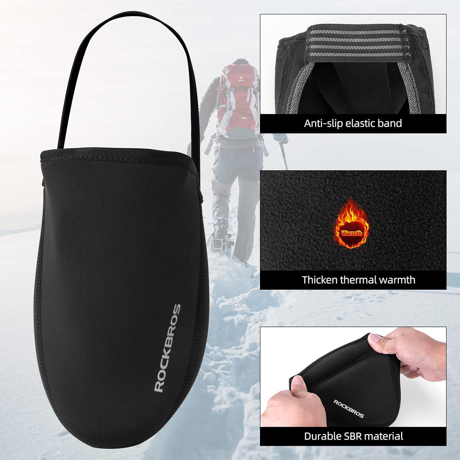 imageROCKBROS Cycling Shoe Toe Covers Cold Weather Bike Overshoes Thermal Bicycle Shoe Toe Protector Cover Kevlar for Men WomenBlack
