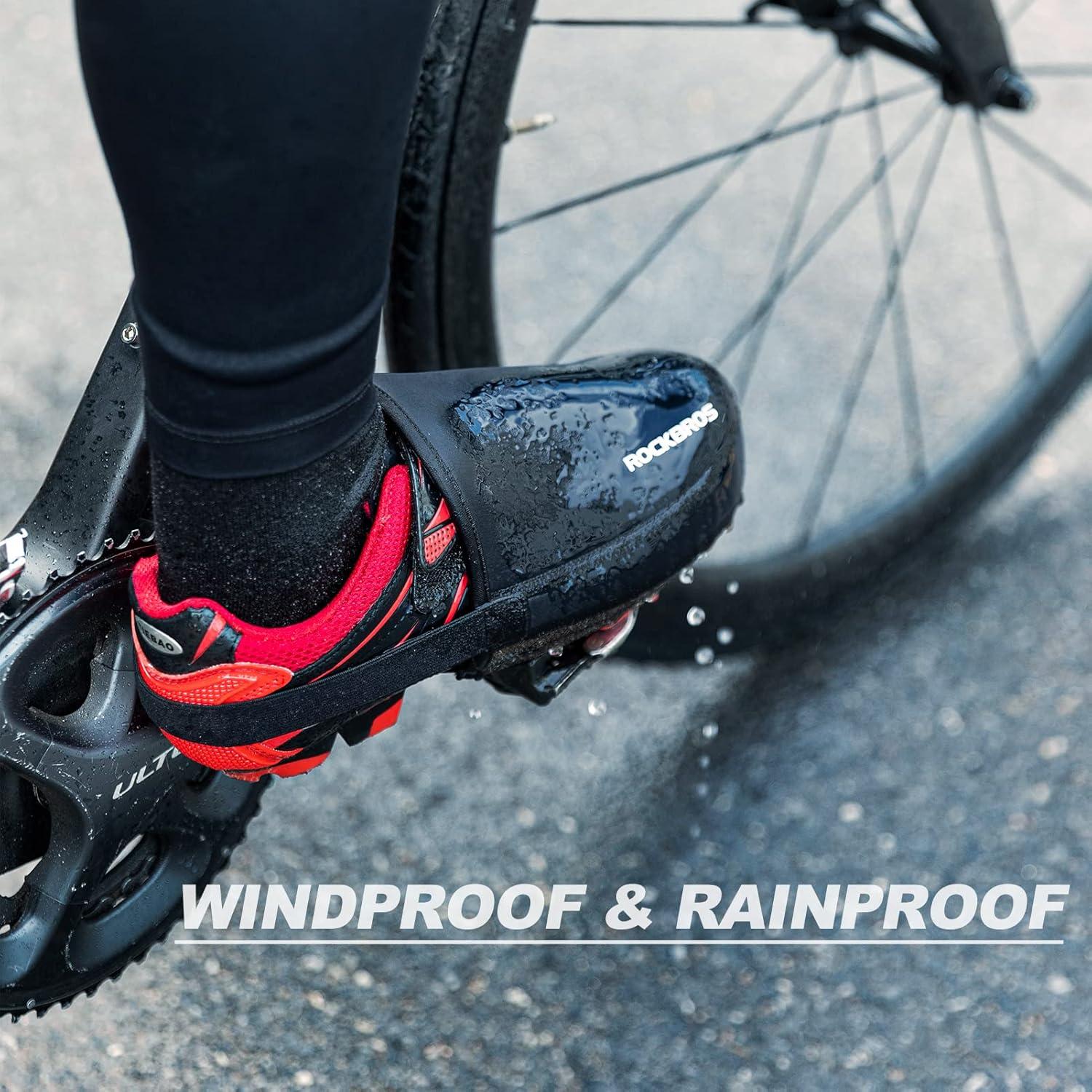 imageROCKBROS Cycling Shoe Toe Covers Cold Weather Bike Overshoes Thermal Bicycle Shoe Toe Protector Cover Kevlar for Men WomenBlack