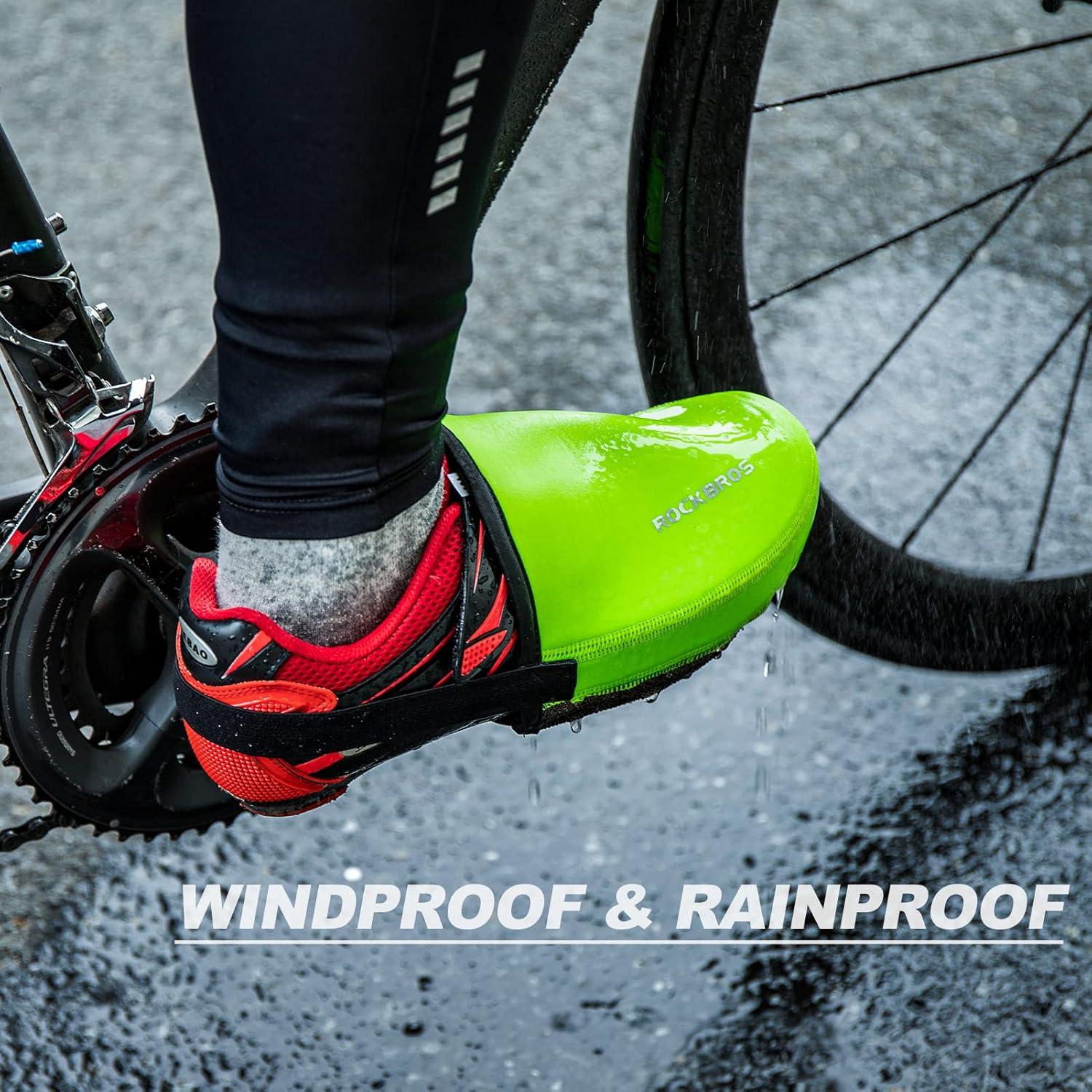 imageROCKBROS Cycling Shoe Toe Covers Cold Weather Bike Overshoes Thermal Bicycle Shoe Toe Protector Cover Kevlar for Men WomenGreen