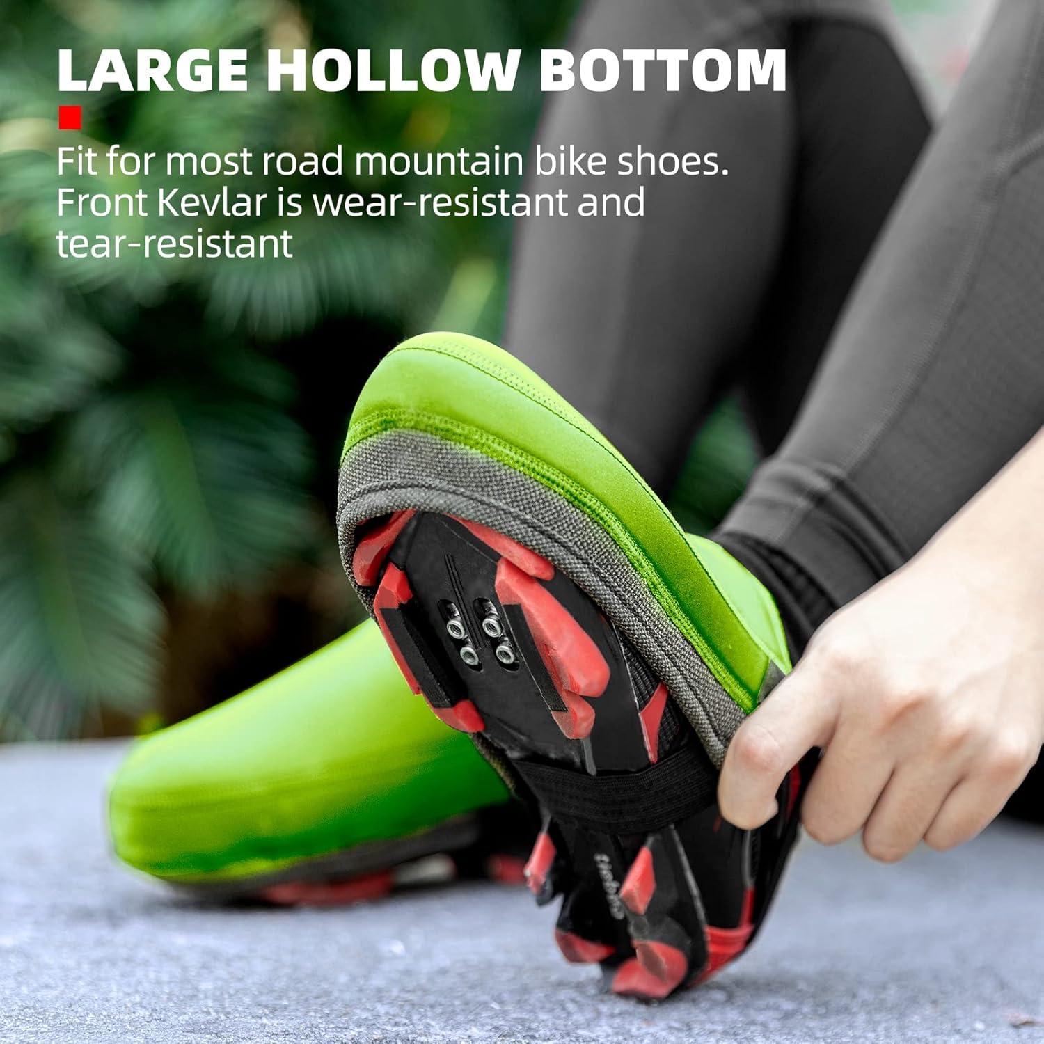 imageROCKBROS Cycling Shoe Toe Covers Cold Weather Bike Overshoes Thermal Bicycle Shoe Toe Protector Cover Kevlar for Men WomenGreen