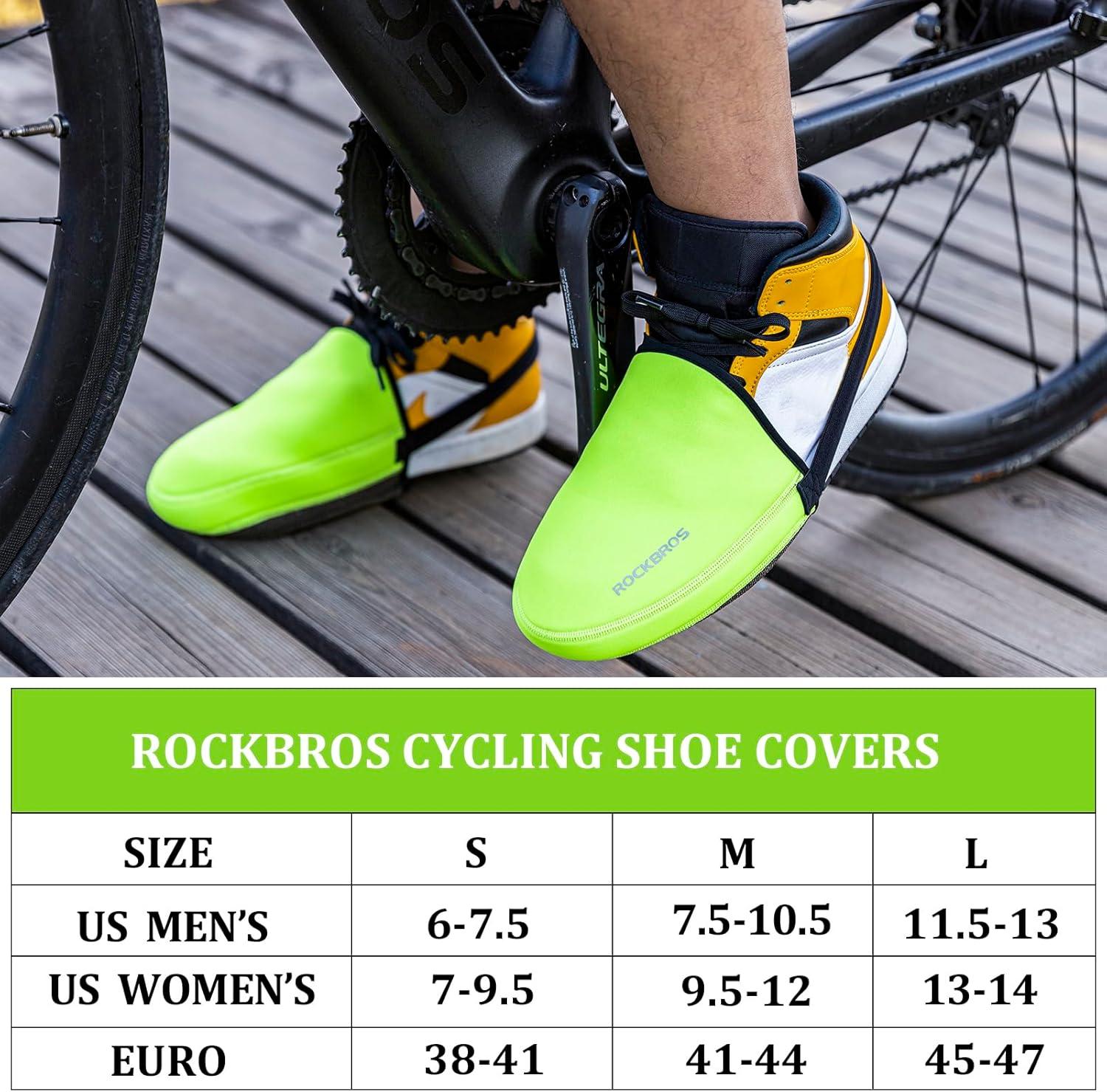 imageROCKBROS Cycling Shoe Toe Covers Cold Weather Bike Overshoes Thermal Bicycle Shoe Toe Protector Cover Kevlar for Men WomenGreen