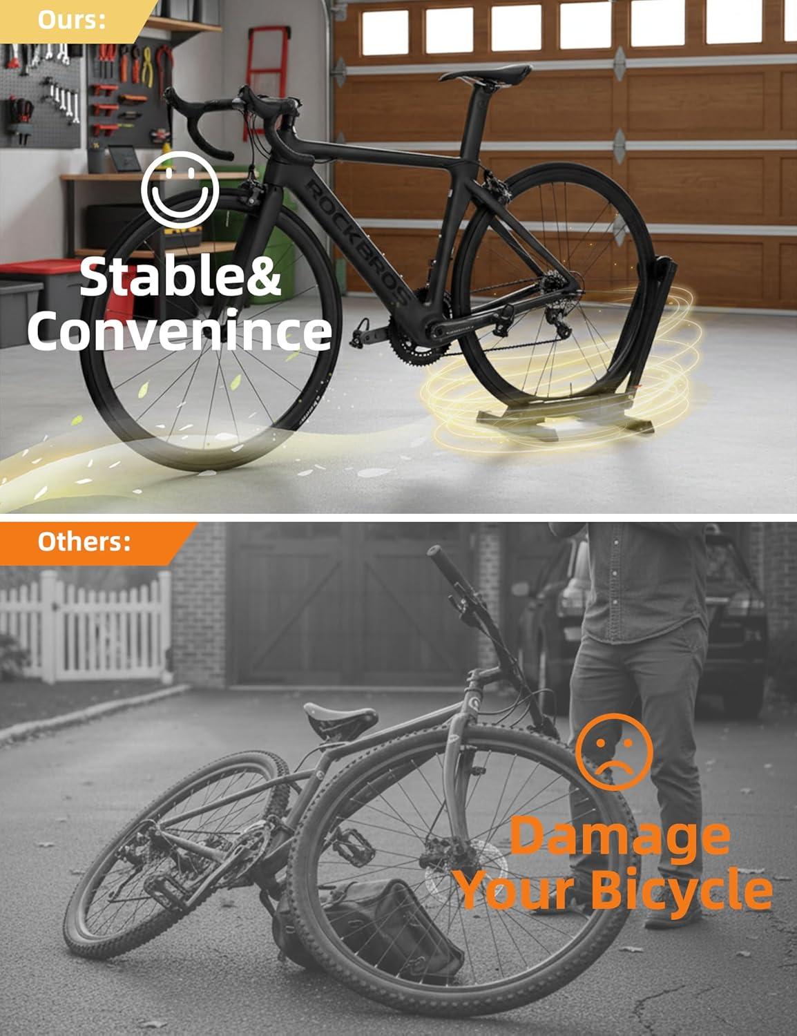 imageROCKBROS Foldable Bike StandPortable Floor Rack for Road MTB Gravel amp City Bikes Lightweight Indoor Parking Wheel Holder for Apartment amp Garage Fits 2029 Wheels No Assembly BlackWhite