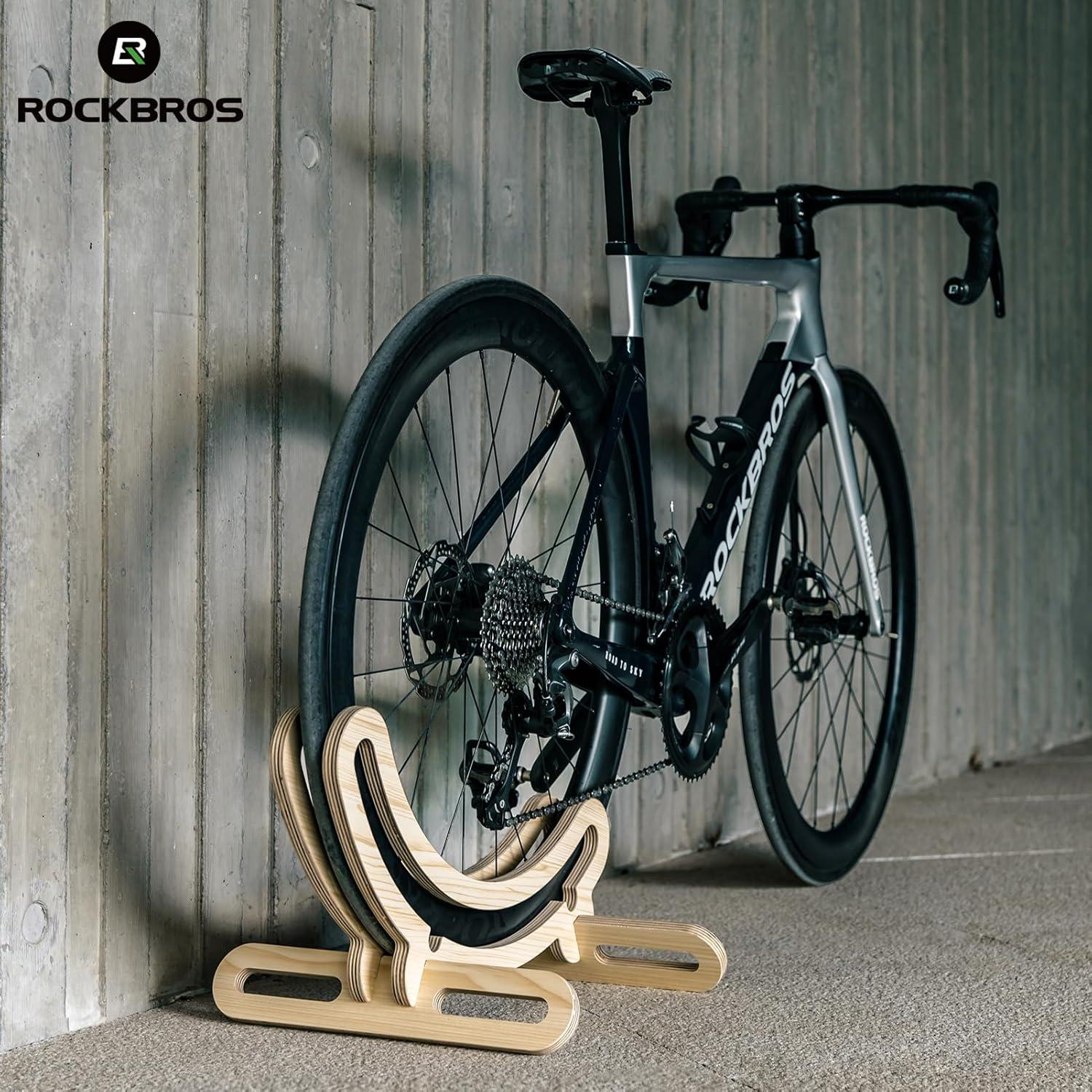 imageROCKBROS Indoor Bike Stand Floor Bicycle Storage Rack Wooden Display Stand for 700C Road Bikes 23C30C Bike Stop and Wheel Holder