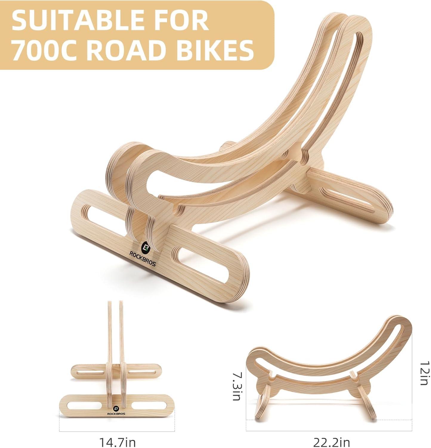 imageROCKBROS Indoor Bike Stand Floor Bicycle Storage Rack Wooden Display Stand for 700C Road Bikes 23C30C Bike Stop and Wheel Holder
