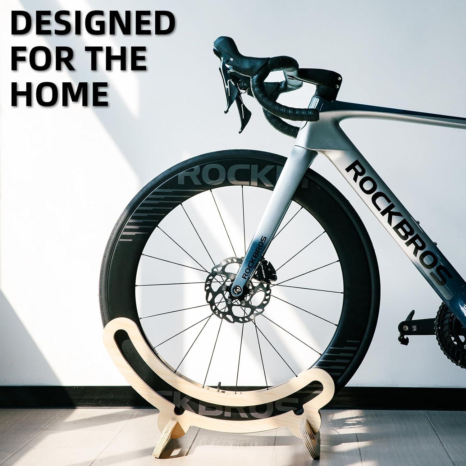 imageROCKBROS Indoor Bike Stand Floor Bicycle Storage Rack Wooden Display Stand for 700C Road Bikes 23C30C Bike Stop and Wheel Holder