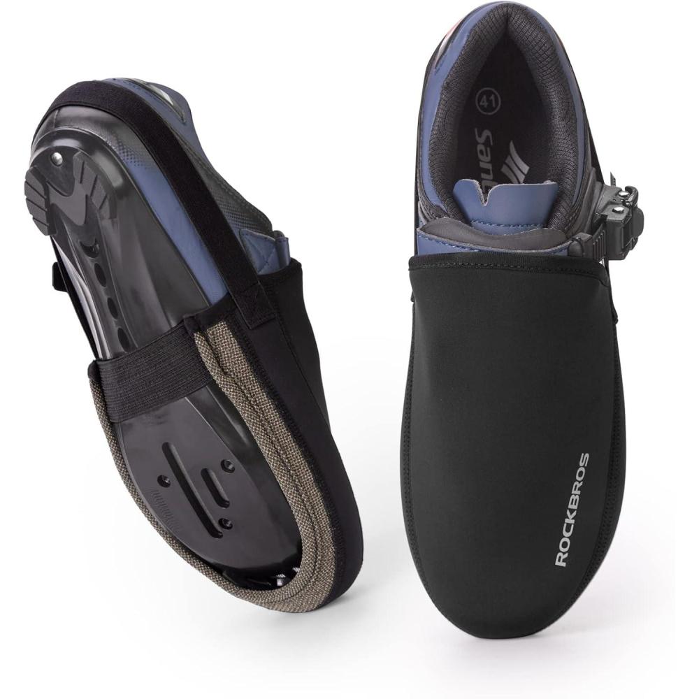 imageROCKBROS Cycling Shoe Toe Covers Cold Weather Bike Overshoes Thermal Bicycle Shoe Toe Protector Cover Kevlar for Men WomenBlack